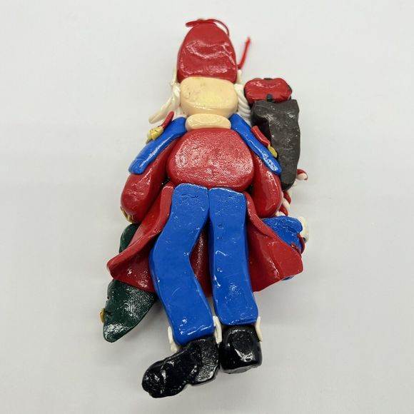 Vintage Santa Claus Christmas Ornament Glazed Clay Dough 5.5” Handmade Detailed - Picture 4 of 12
